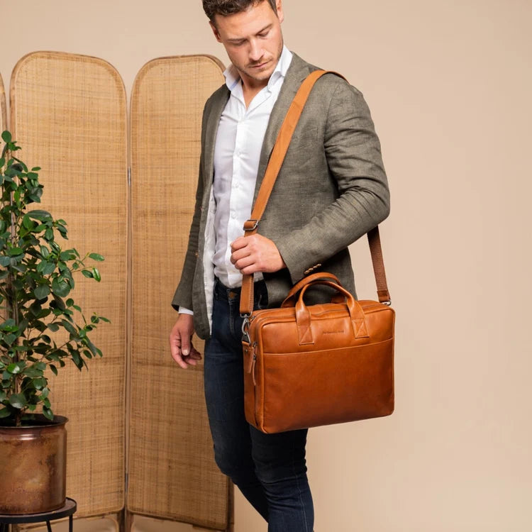 The Chesterfield Brand Frazer Leather Laptop Bag, Cognac