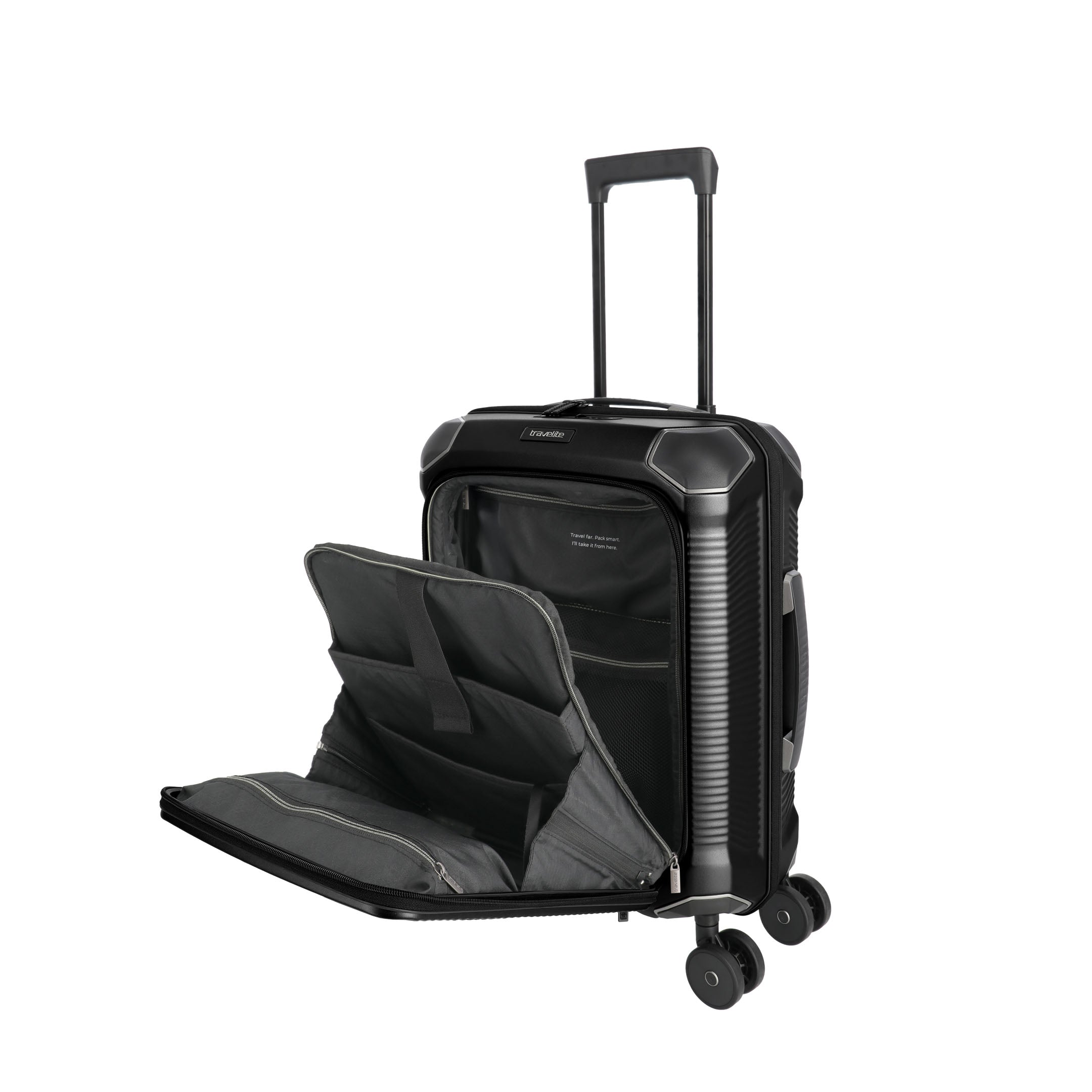 Travelite Millennium Trolley S+ – Kabinväska 55 cm med ytterfack, Black