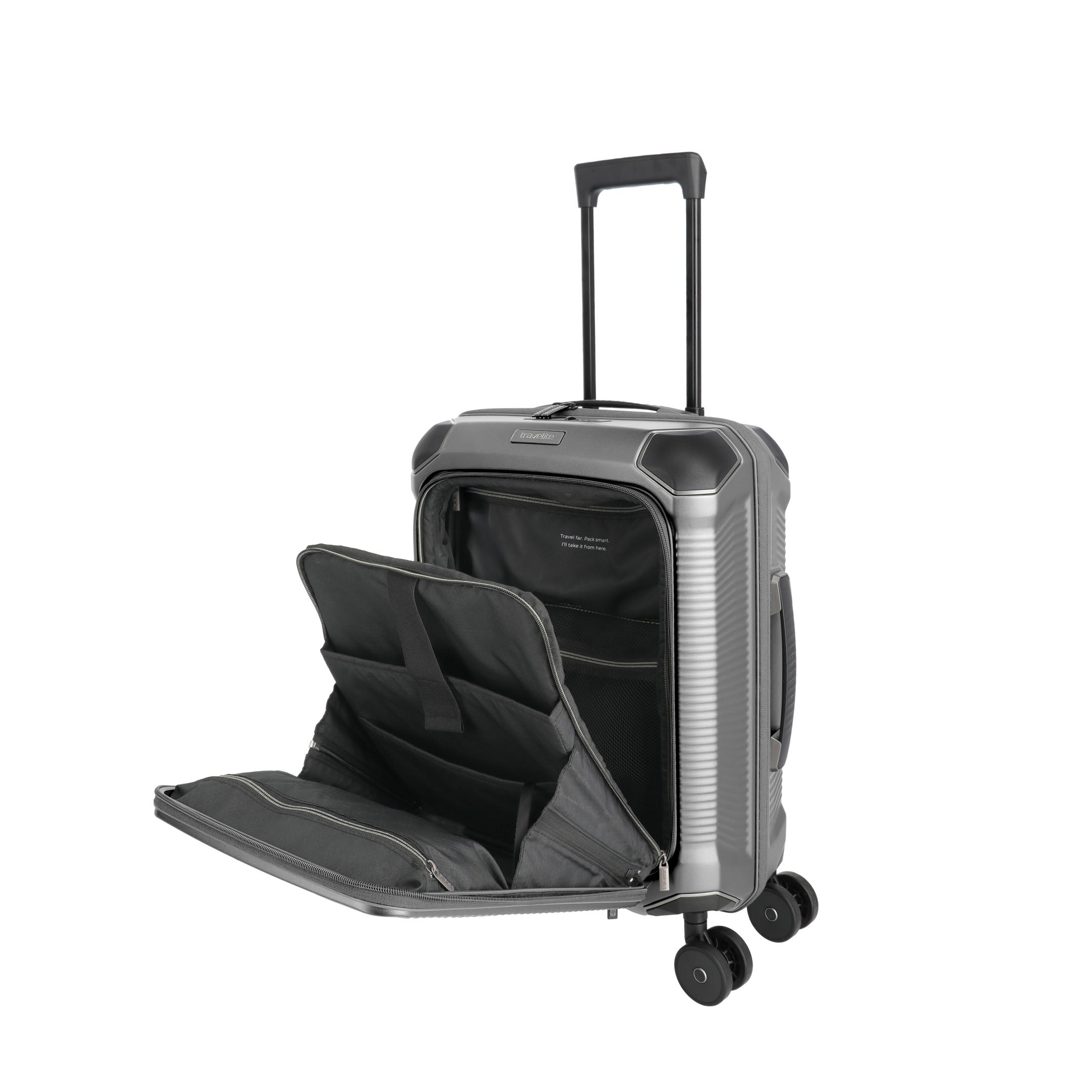 Travelite Millennium Trolley S+ – Kabinväska 55 cm med ytterfack, Silver
