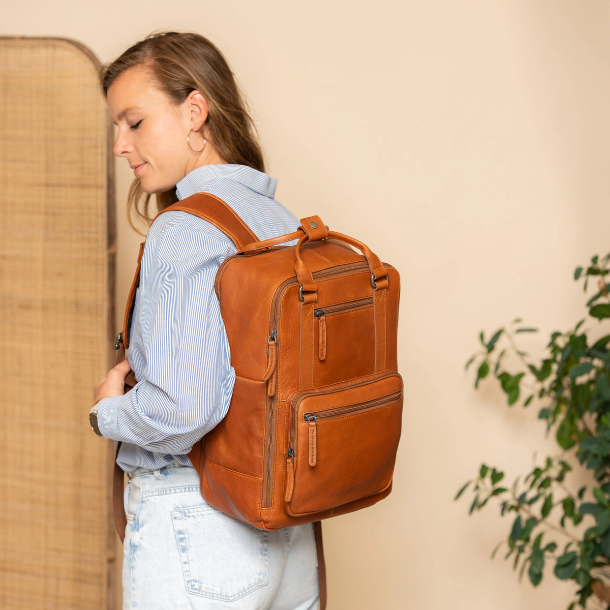 The Chesterfield Brand Calden Leather Laptopryggsäck, Cognac