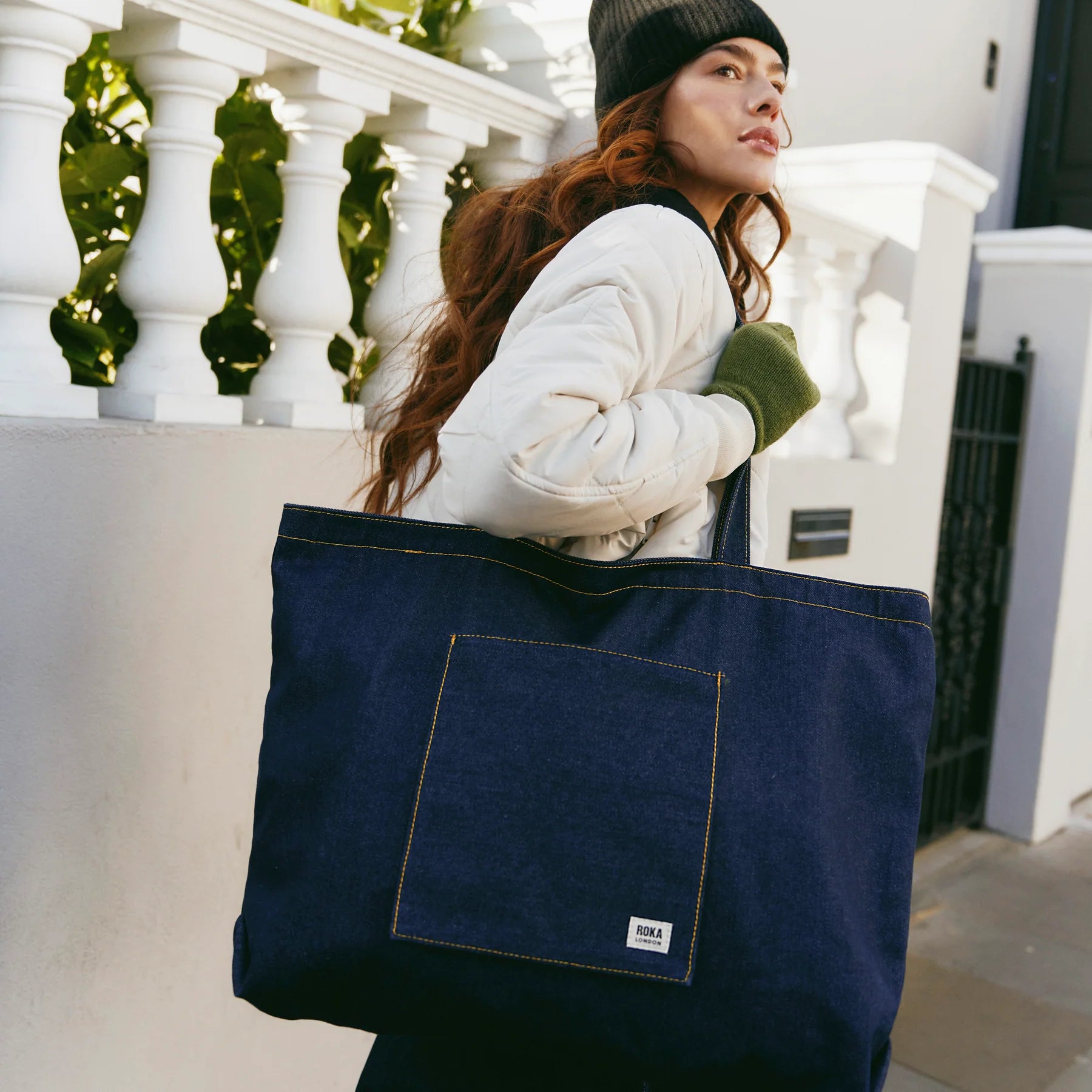 ROKA London Portobello Shoulder Bag, Dark wash denim