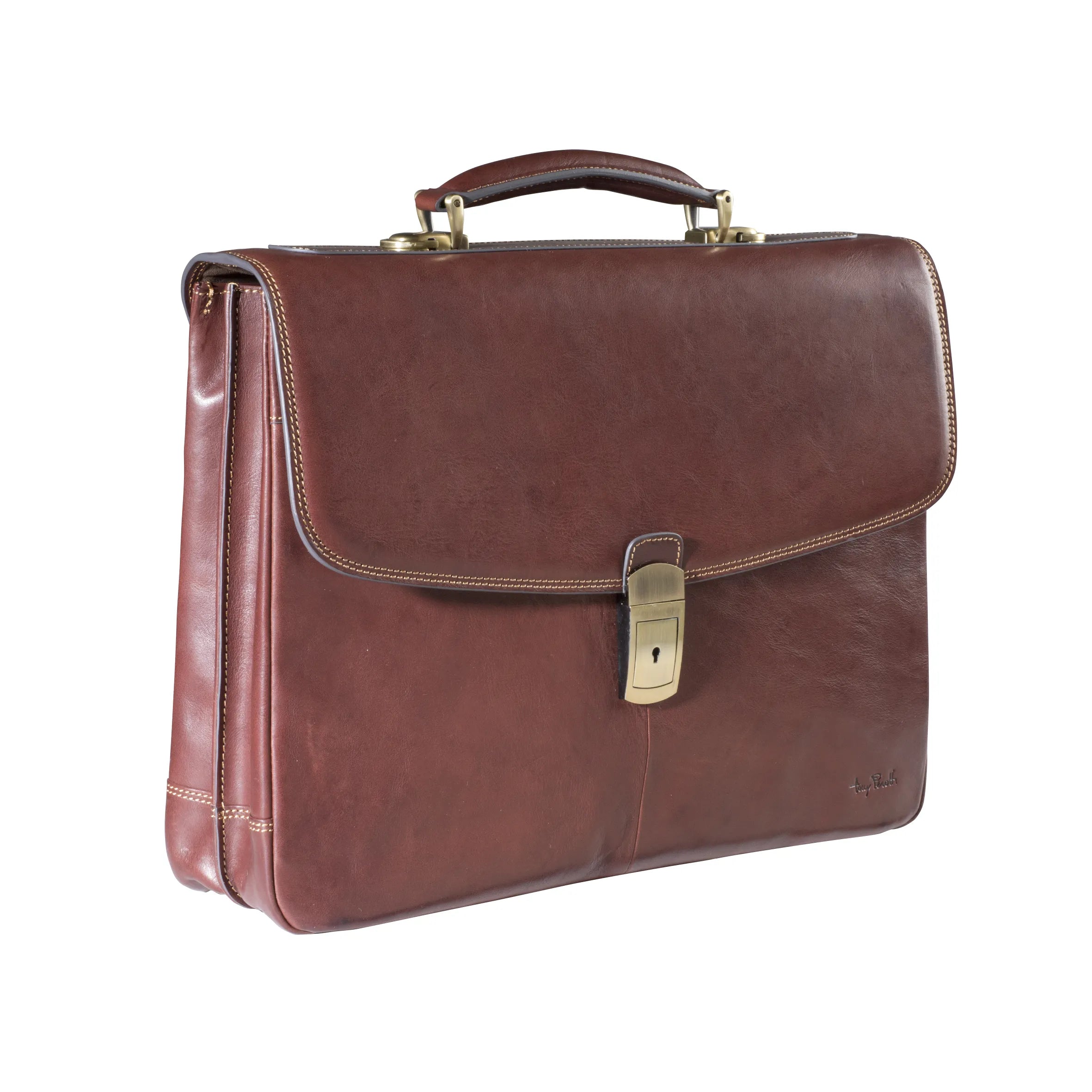 Tony Perotti 2 Compartment Laptop Bag with Flap and Key Lock, Dark Brown